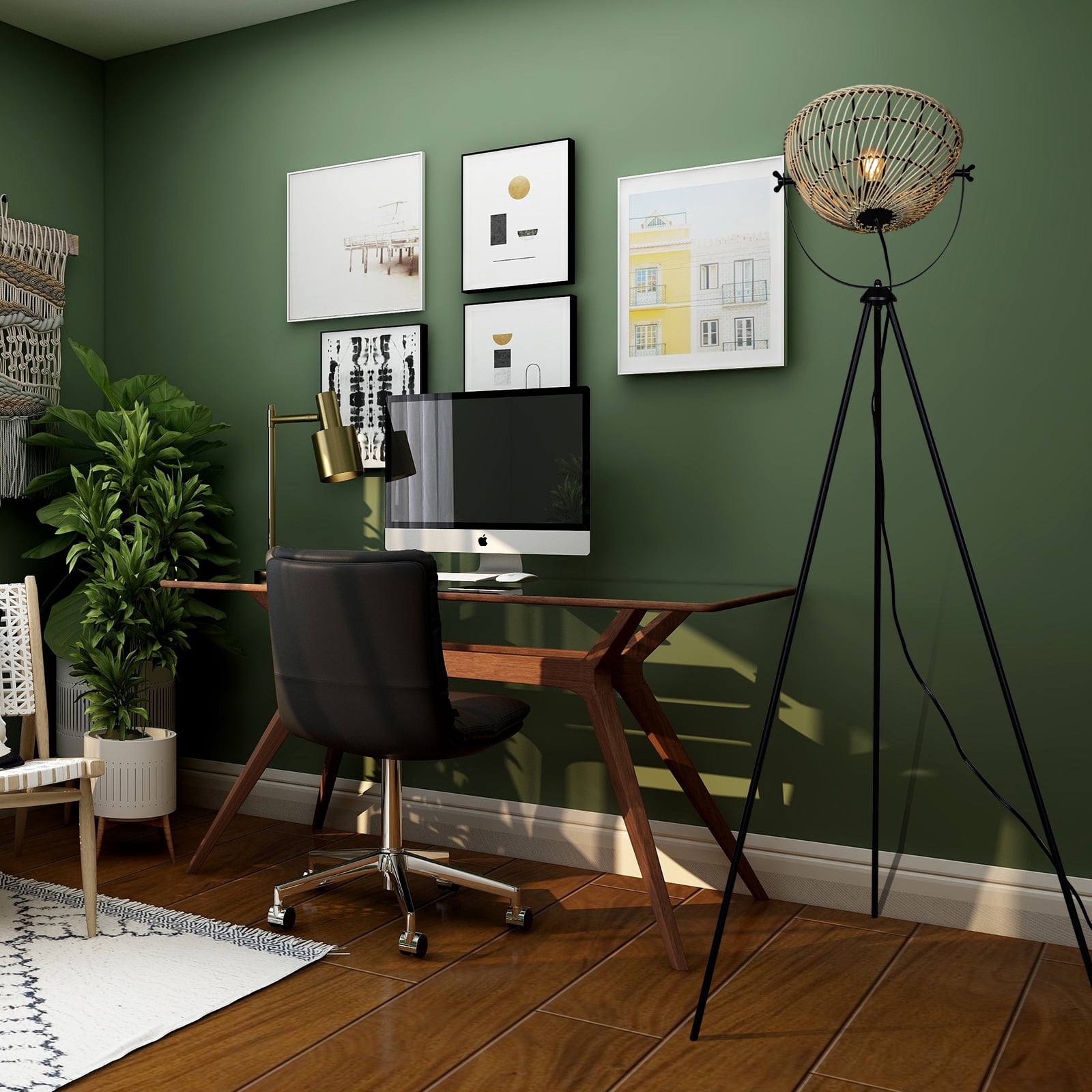 Osasy Tripod Lamp Rattan Wicker Floor Lamp Boho Tripod Floor Lamps for Living Room, Mid-Century Floor Lamp, Unique Floor Lamps Vintage Traditional Standing Lamp Kids Room Tripod Boho Floor Lamp