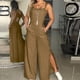 thumbnail image 2 of Pantalones sin mangas de algodón y lino con tirantes para mujer, con botones, corte holgado, bolsillos, informales para la playa, 2 of 5