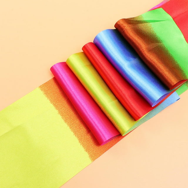 WEUVEB 2Set Gymnastics Dance Ribbons Assorted Color Satin Wooden Handle 350x1.60x0.10cm