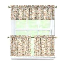 Rod Pocket Kitchen Curtain Set 3-Piece, 27.5x36 Inch Valance & Tier Drapes, Polyester Pongee Cafe Curtains for Living Room, Bathroom, Farmhouse Rustic Country Window Treatments.