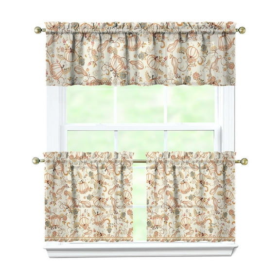 Rod Pocket Kitchen Curtain Set 3-Piece, 27.5x36 Inch Valance & Tier Drapes, Polyester Pongee Cafe Curtains for Living Room, Bathroom, Farmhouse Rustic Country Window Treatments.