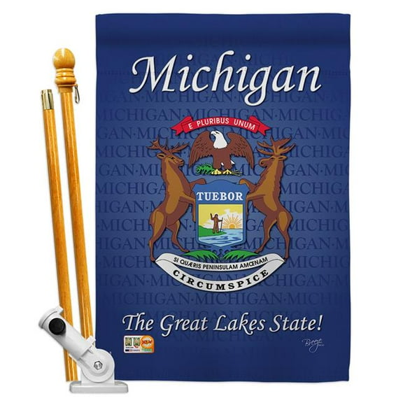 Breeze Decor BD-SS-HS-108105-IP-BO-D-US13-BD 28 x 40 in. Vertical Michigan Americana States Impressions Decorative Double Sided House Flag Set with Pole & Bracket Hardware