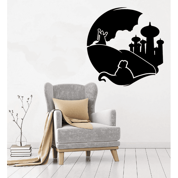 Aladdin Palace Silhouette Aladdin Genie Lamp And Jafar Silhouette Vinyl Wall Art Sticker Wall Decal Home Kids Room Study Room Nursery Room Wall Décoration Design Wall Décor Decal Size (30x40 inch)