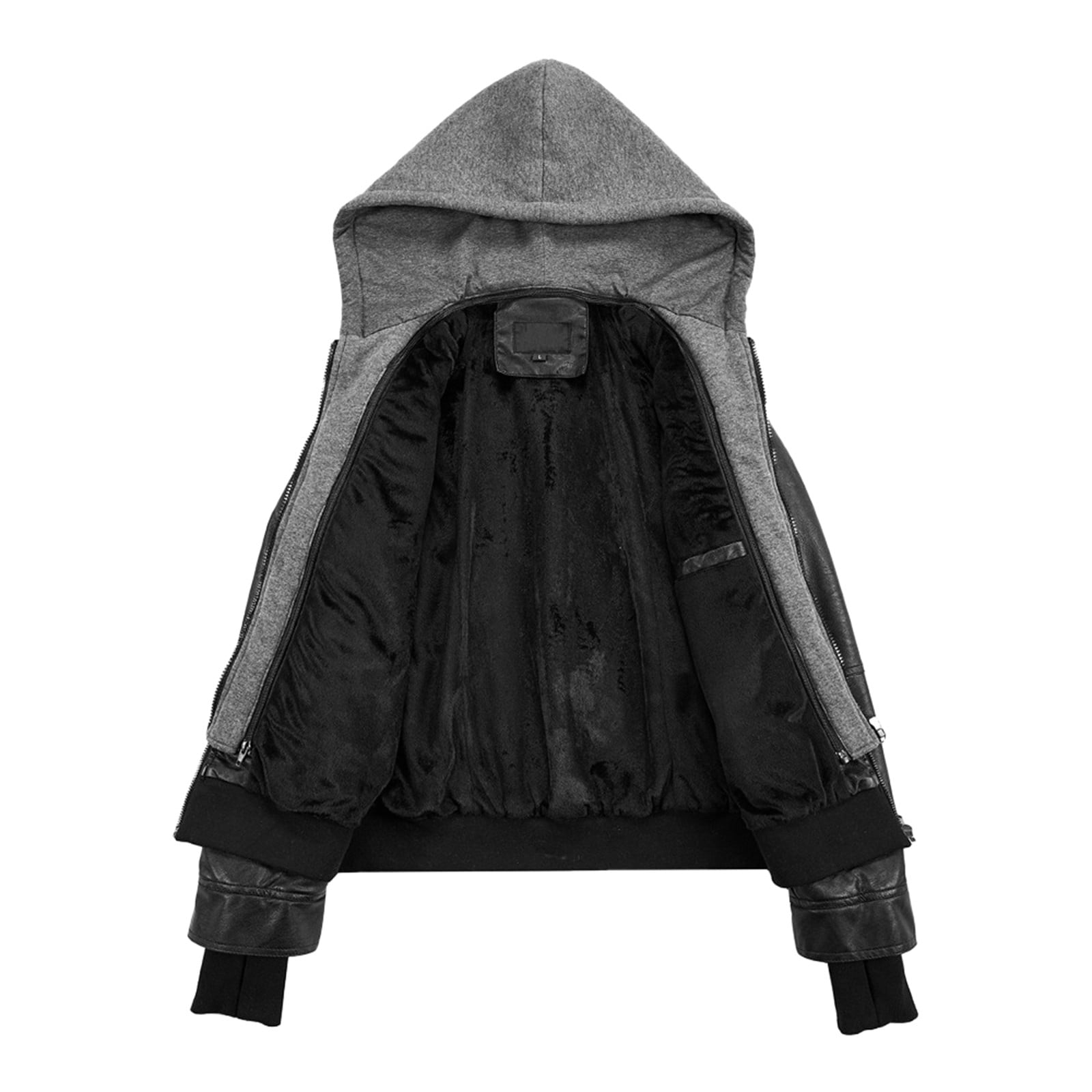 Dpytoraw Women's Autumn/Winter Leather Jacket Short Cropped Hoodie