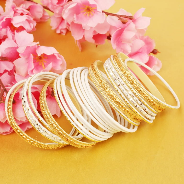 Touchstone Set Di 24 Bracciali Indiani Oro Rosa, Large 7 Cm, Gioielli Etnici Per Matrimonio - 6
