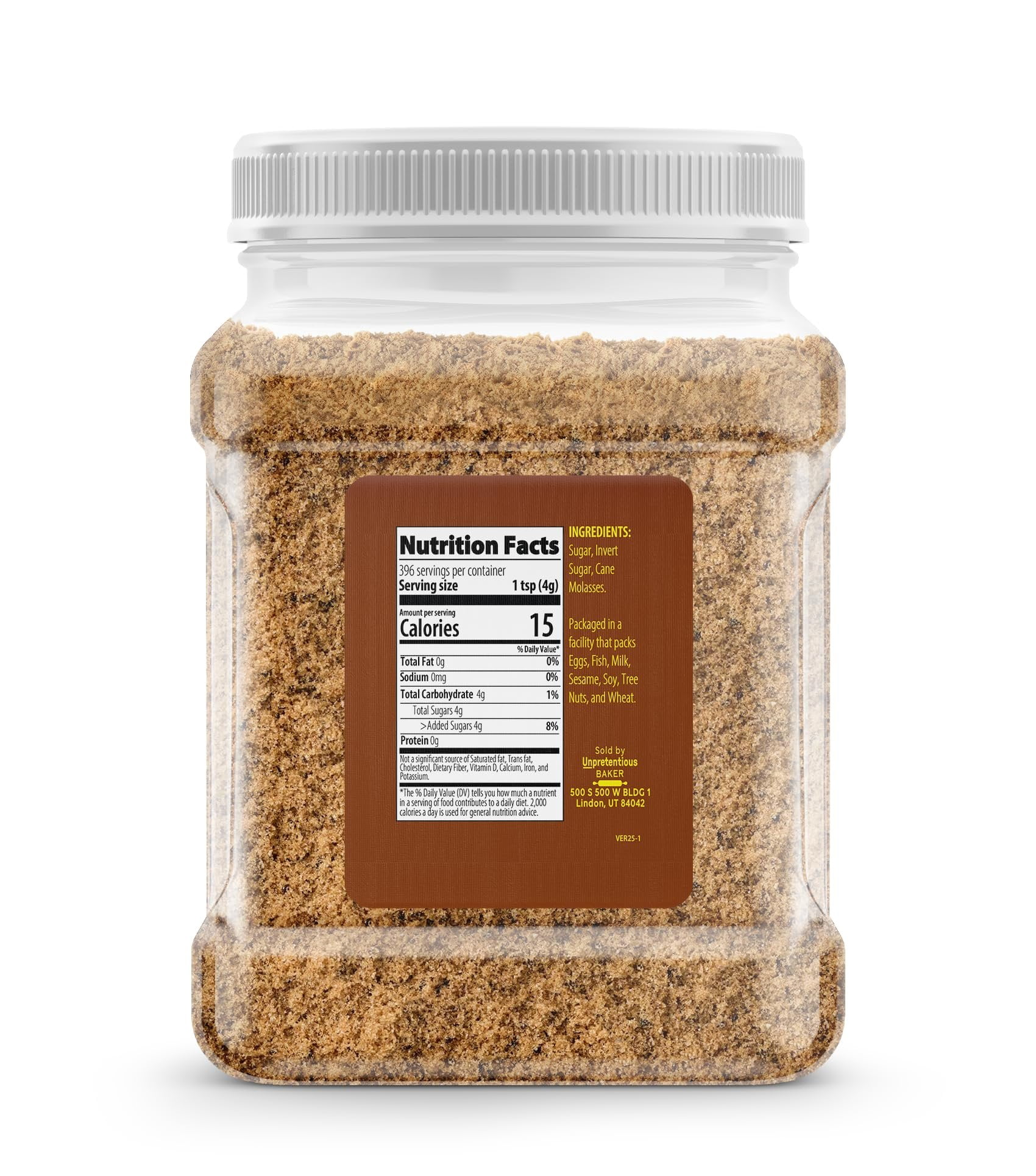 Unpretentious Light Brown Sugar, 3.5 Pound, Made With Cane Molasses, Perfect For Desserts, Meat & Fruit Plastic Jar