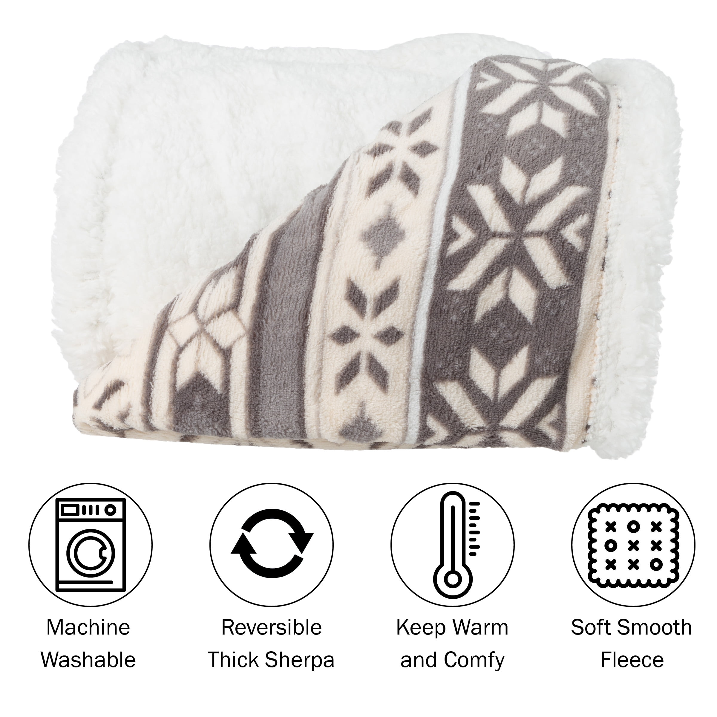 Somerset Home 50x60-Inch Machine Washable Fleece Blanket with Snowflakes