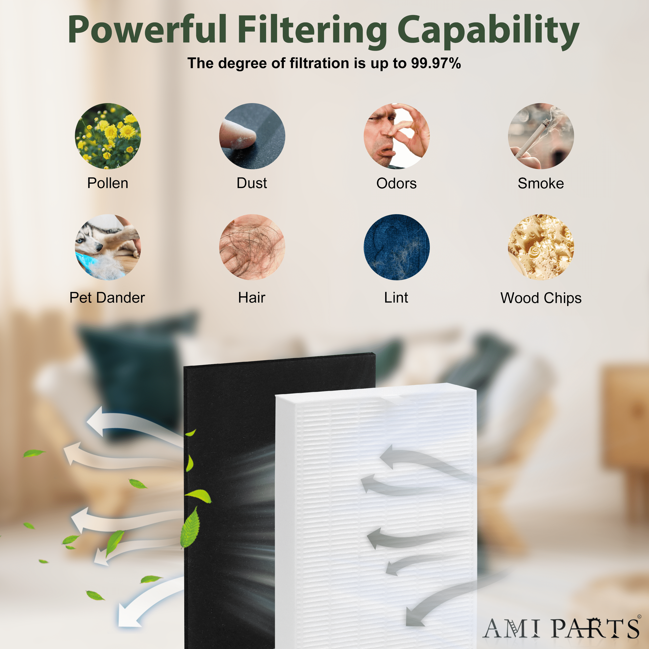 AMI PARTS HPA100 HEPA Replacement Filter For Honeywell HPA100 HRF-ARVP100 HPA094, HPA3100, HPA5100 Series,2 HEPA Filter and 4 Activated Carbon