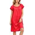 thumbnail image 3 of Puntoco Satin Nightgowns for Women Silk Nightgown Pleated Loose Night Shirts Short Sleeve Sleep Shirts, 3 of 7