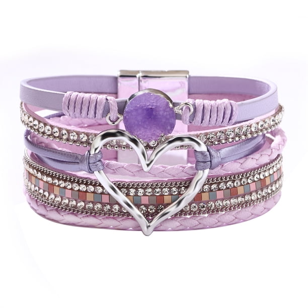 Pulsera de estilo de moda para mujer, pulsera magnética con diamantes de imitación y cuero artificial de PU suave