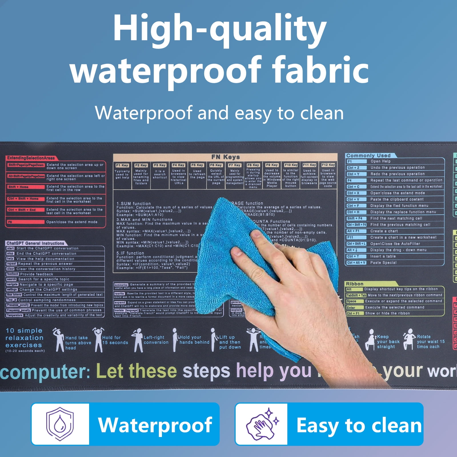 Desk Pad with Word Function Key Providing Spacious and Waterproof Surfaces for Office and Gaming