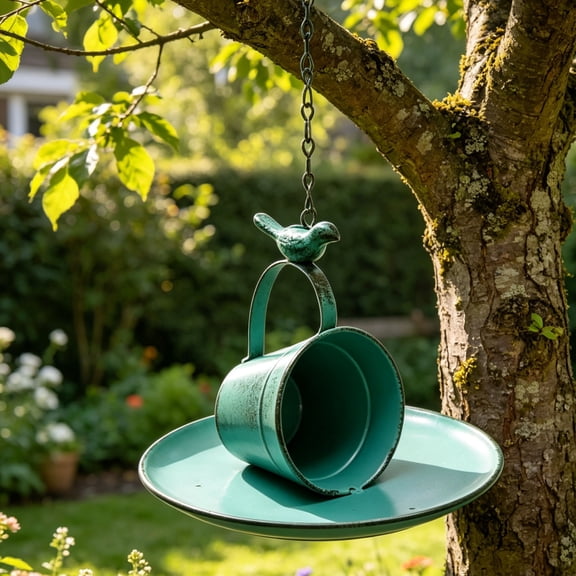 Metal Hanging Bird Feeder Cup Shaped For Outdoor Garden Yard Decoration
