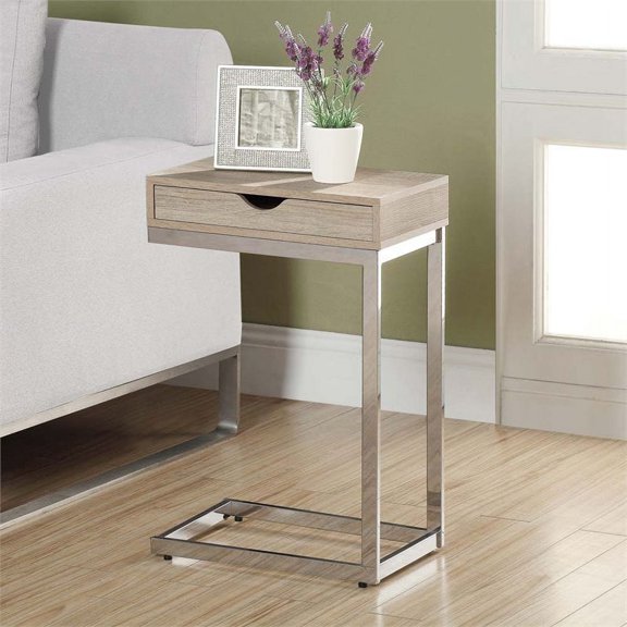 Monarch Specialties Accent Table - Chrome Metal, Natural With A Drawer