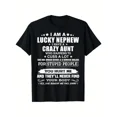 thumbnail image 2 of 100% Cotton Funny "I'm a Lucky Nephew with a Crazy Aunt" Graphic T-Shirt - Black Retro Humorous Saying Tee for Men & Women, Soft Breathable Round Neck, Comfortable Golf Gift T-Shirt For Men and Women, 2 of 8