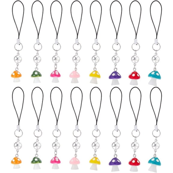 2 Sets Mushroom Phone Charm Straps Pentacle Mushroom Cellphone Pendant Lanyard Decorative Phone Charm Accessories for Cellphone Backpack diy Mixed Color