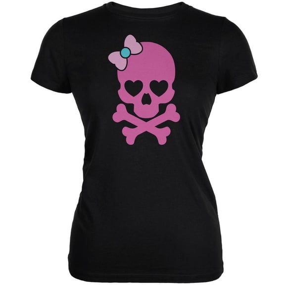 Old Glory Juniors Halloween Pink Skull and Bow Short Sleeve Graphic T Shirt