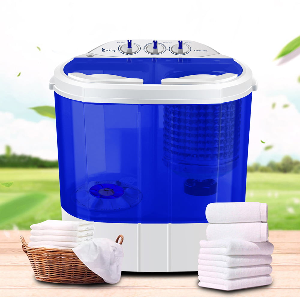 Ktaxon 10LBs Mini Twin Tub Washing Machine, Portable Washer Spin Dryer，White & Blue Walmart