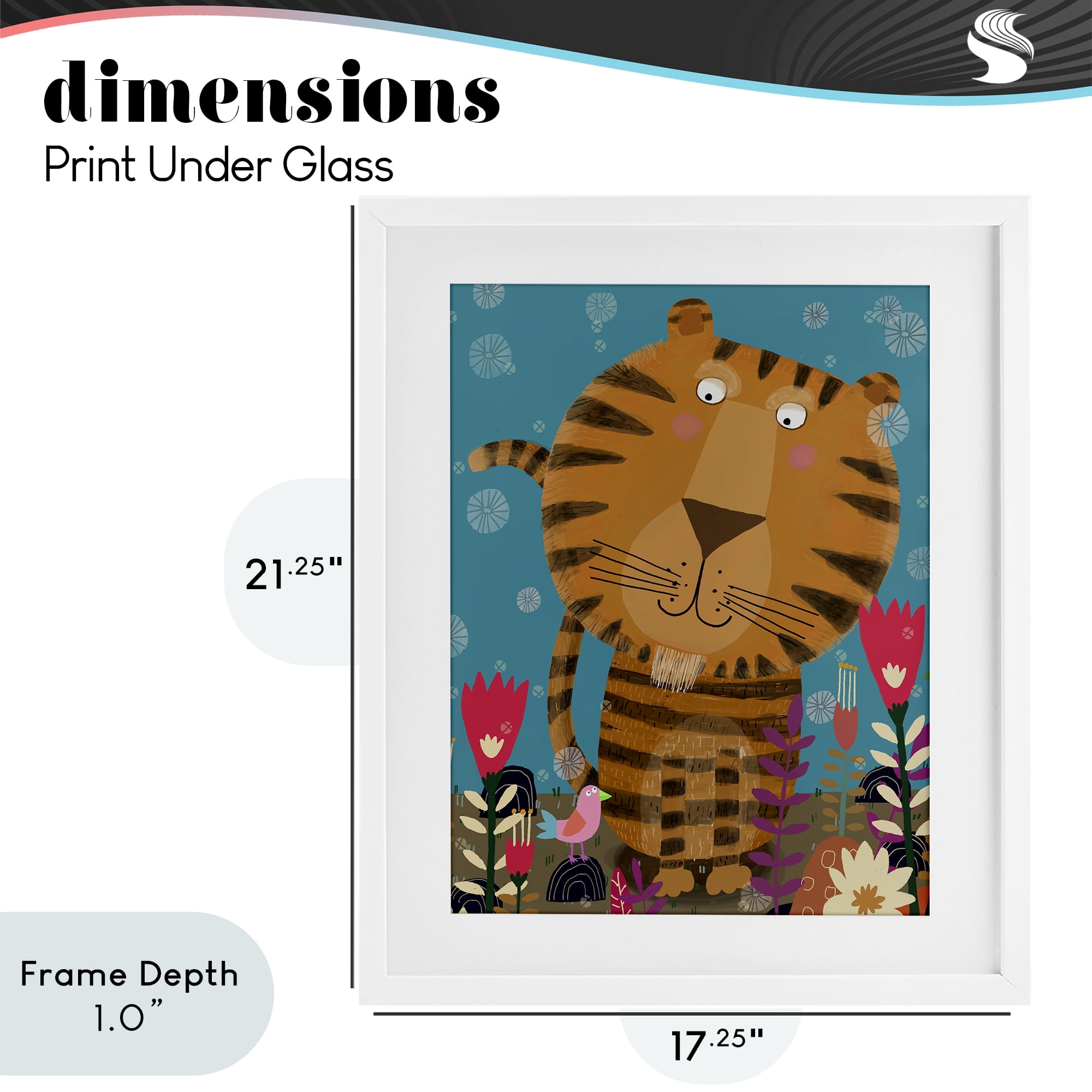 Stupell Industries Boho Tiger & Flowers White Framed Print Under Glass, design by Carla Daly