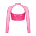 thumbnail image 2 of Zaldita Kids Girls Sequin Mock Neck Long Sleeve Gymnastics Dance Crop Top Jazz Hip Hop Athletic Shirt Streetwear Hot Pink 16, 2 of 6