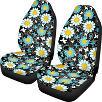 Kuiaobaty Car Seat Cover Front Seats Only, Breathable Auto Seat Bottom Cover Protector Automotive Interior Accessories, Hippie Flower Daisy Butterfly