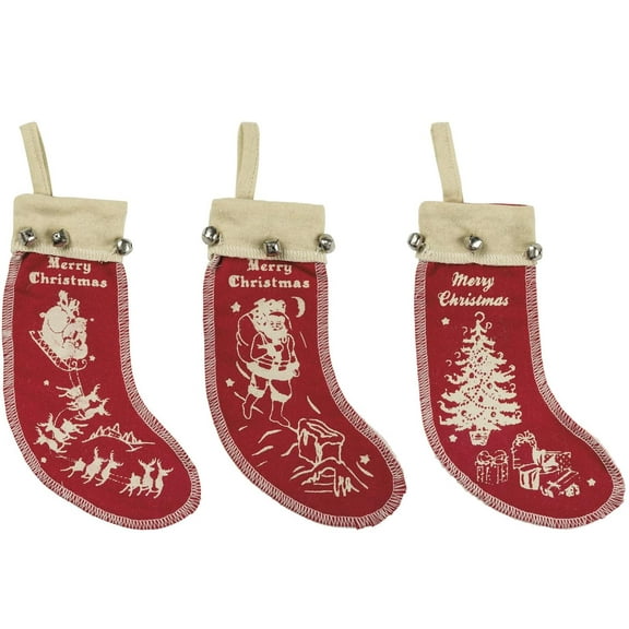 Retro Christmas Felt Stocking Ornaments Set of 3