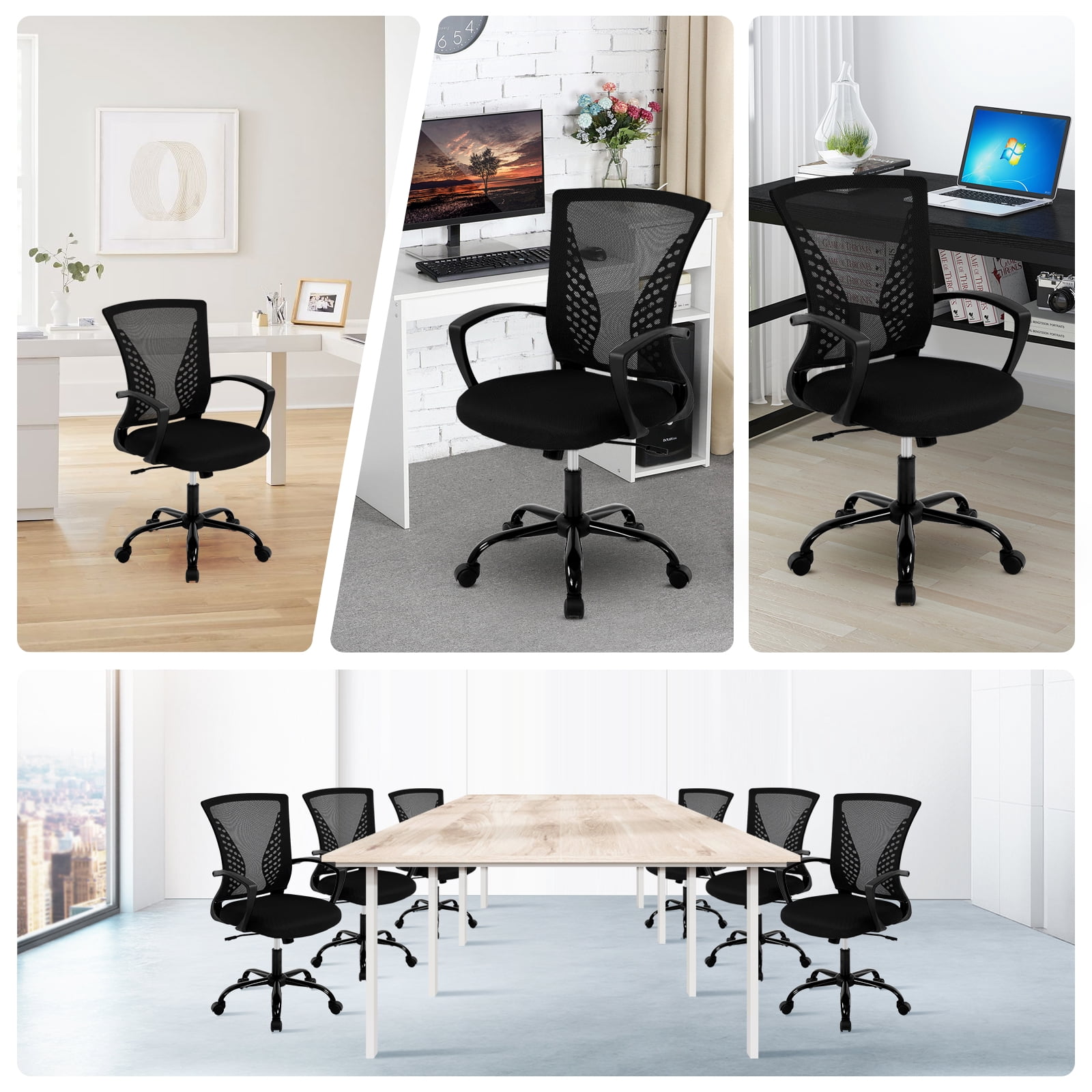 Dkelincs Office Desk Chair Adjustable Mesh Mid Back Office Chair Ergonomic Computer Chair with Lumbar Support & Wheels, Black