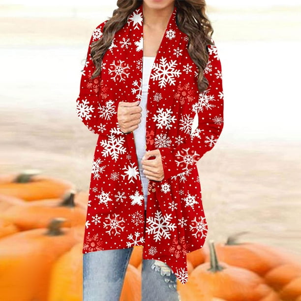 Cárdigan de manga larga para mujer, moda informal, blusa con estampado navideño, abrigo para mujer