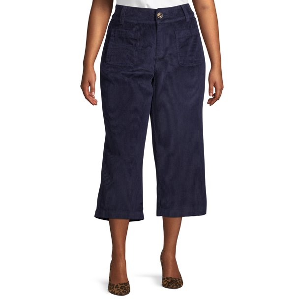 Per Se - Per Se Women's Plus Size Wide Leg Crop Cord - Walmart.com ...