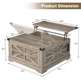 thumbnail image 3 of ANPOO 36” Square Lift Top Coffee Table with Power Outlets & Movable Wheels, Farmhouse Coffee Table w/Large Hidden Storage, Multi-Function Lift Wood Center Table for Home, Office,Rustic White, 3 of 9
