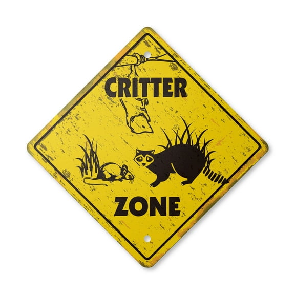 Critter Vintage Crossing Sign Zone Xing | Indoor/Outdoor Plastic | 14" Tall rustic animals furry rodent small slow
