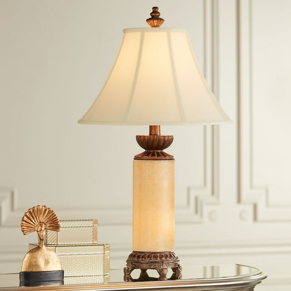 Barnes and Ivy Traditional Table Lamp with Nightlight 28.5" Tall Bronze Onyx Column Off White Bell Shade for Living Room Family Bedroom