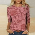 thumbnail image 2 of Womens 3/4 Length Sleeve Tops 2025 Floral Print Vintage Loose Fit Floral T-Shirt Plus Size Round Neck Comfy Blouse, 2 of 5