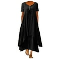 thumbnail image 2 of Robe Décontractée Femmes Casual Solide Robe V-Cou Manches Courtes Irrégulière en Vrac Robe Longue Vêtements pour les Femmes L Noir, 2 of 5