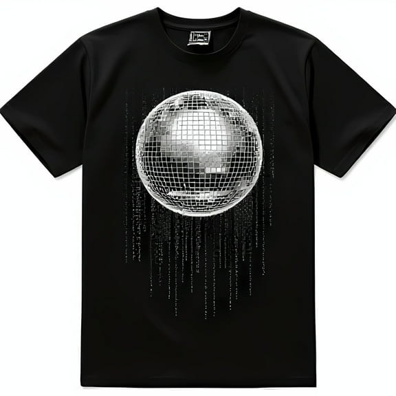 Black T-Shirt with Silver Graphic and Cascading Design