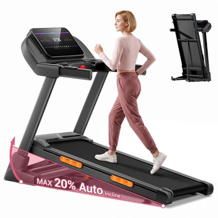 ROBORE Fitness Treadmill with 20% Auto Incline, 4.0HP Quiet Brushless Motor, 8.0 MPH Auto Folding Treadmill for Home,400 lbs Capacity