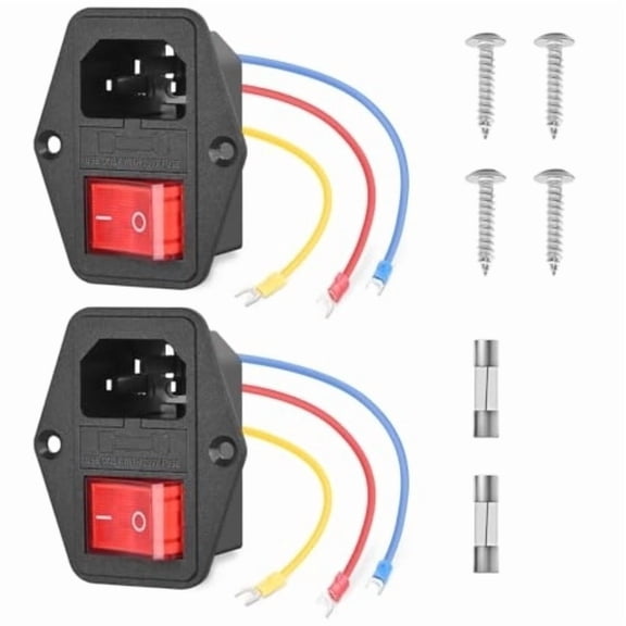2Pack 10A 250V Ac Input 3-Pin Switched Power Socket Module With Built-In Fuse
