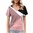 thumbnail image 2 of Lydiaunistar Women's Plus Size Casual Short Sleeve V-Neck Spring Tops Blouse, Soft Polyester Daily Work Party Vacation, Asian Fit Sizing Pink, 2 of 6