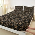 thumbnail image 3 of Homewish Retro Flower Floral Full Size Sheets, Rustic Farmhouse Fashion Bed Sheets, Black Gold Sheet Sets, Microfiber Bedroom Decor, 4 Pieces, 3 of 7