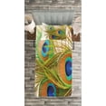 thumbnail image 3 of Ambesonne Spring Quilted Bedspread Set 2 Pcs, Modern Peacock Feathers, Twin Size, Blue Green Pale Brown, 3 of 3