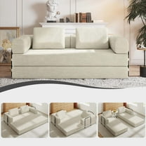 Firscook 4-in-1 Convertible Corduroy Sleeper Sofa Bed with Cylindrical Pillow, No Assembly, Beige