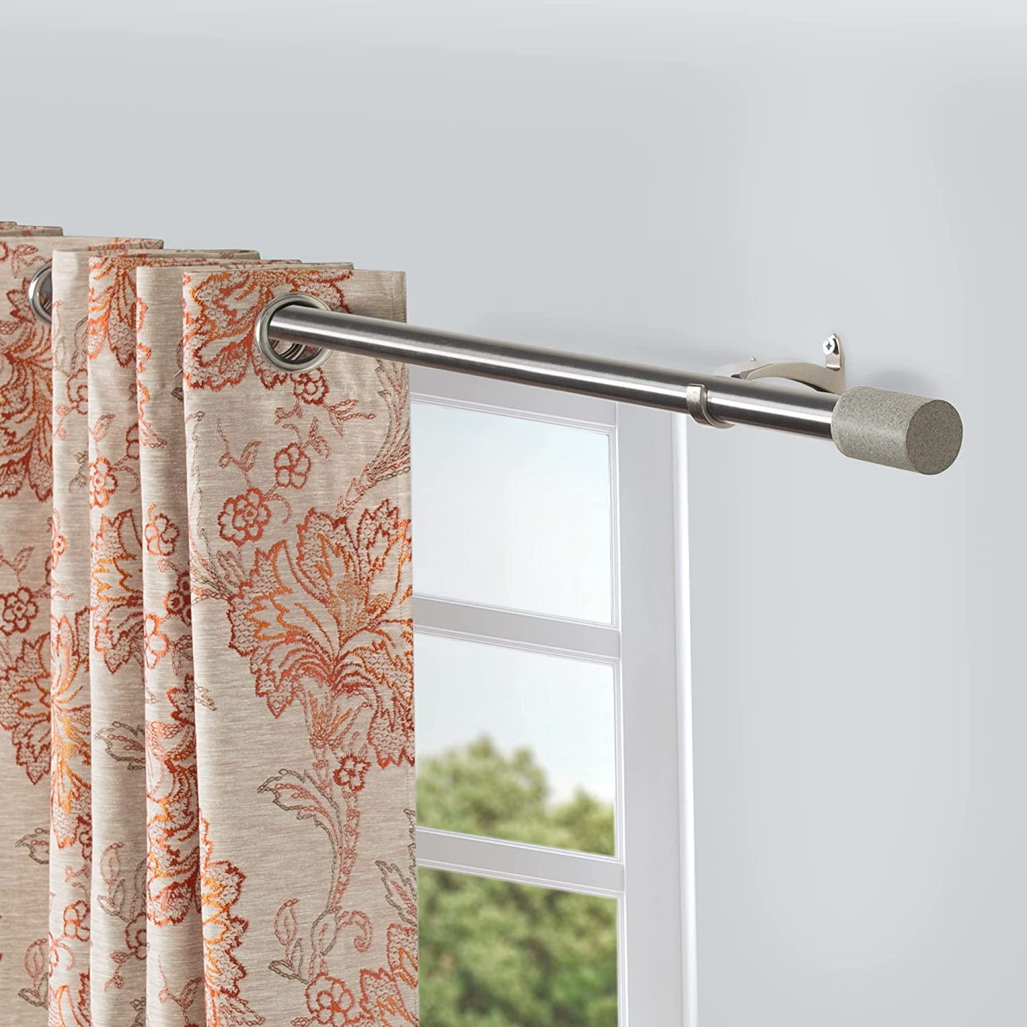 Deco Window 52 -144 Extendable Curtain Rod with Brackets for Windows with Cylinder Marble Finials (25mm Diameter, Satin Silver)
