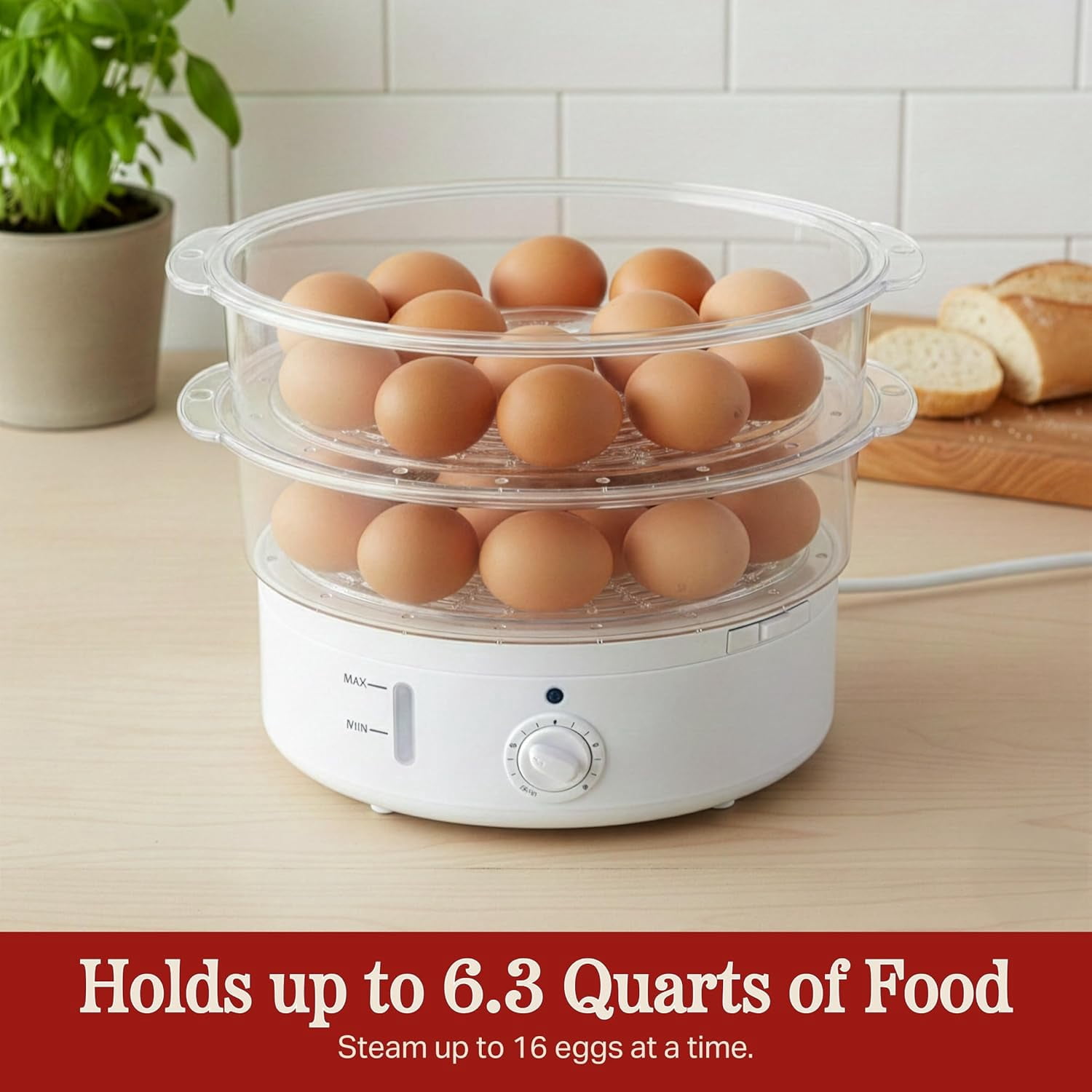 6.3 Quart Electric Vegetable Steamer Rice Cooker with Timer for Healthy Cooking