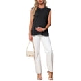 thumbnail image 2 of INSPIRE CHIC Womens Maternity Tank Tops Pleated Peplum Tunic Cap Sleeve Casual Shirt Dressy Sleeveless Pregnancy Blouses M Black, 2 of 6
