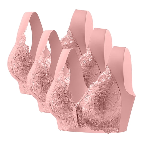 IFNWSV 3 Pack Womens Bras Wireless No Underwire Push Up Bra Lace Trim Seamless Breathable Daily Comfort Pink 44D