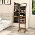 thumbnail image 2 of Giantex Mirror Jewelry Cabinet, Standing Jewelry Armoire Organizer w/ Full-Length Mirror & 20 Warm Lights, Brown, 2 of 9