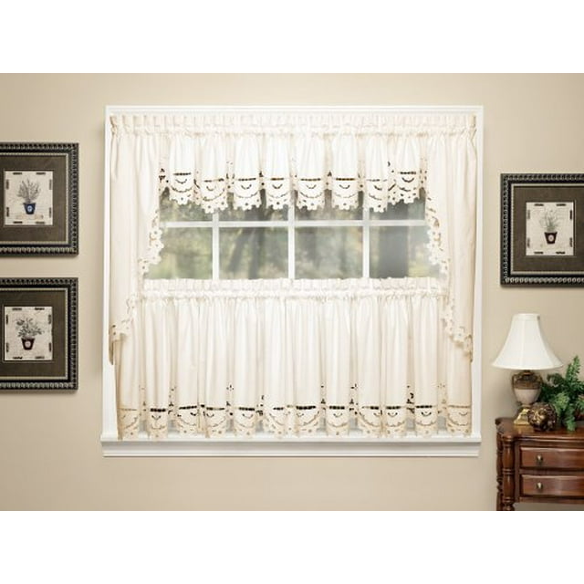 Today`s Curtain Imperial Classic Drawn Cutwork Window Tier, 36-Inch, Beige