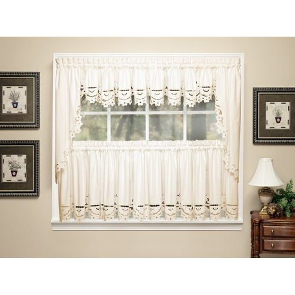 Today`s Curtain Imperial Classic Drawn Cutwork Window Tier, 36-Inch, Beige