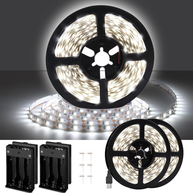 Tira de luz LED NEWREACH, 5 m, USB, caja de batería blanca