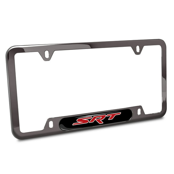 iPick Image for Dodge Jeep SRT Logo Black Insert Gunmetal Chrome Stainless Steel License Plate Frame, Official Licensed