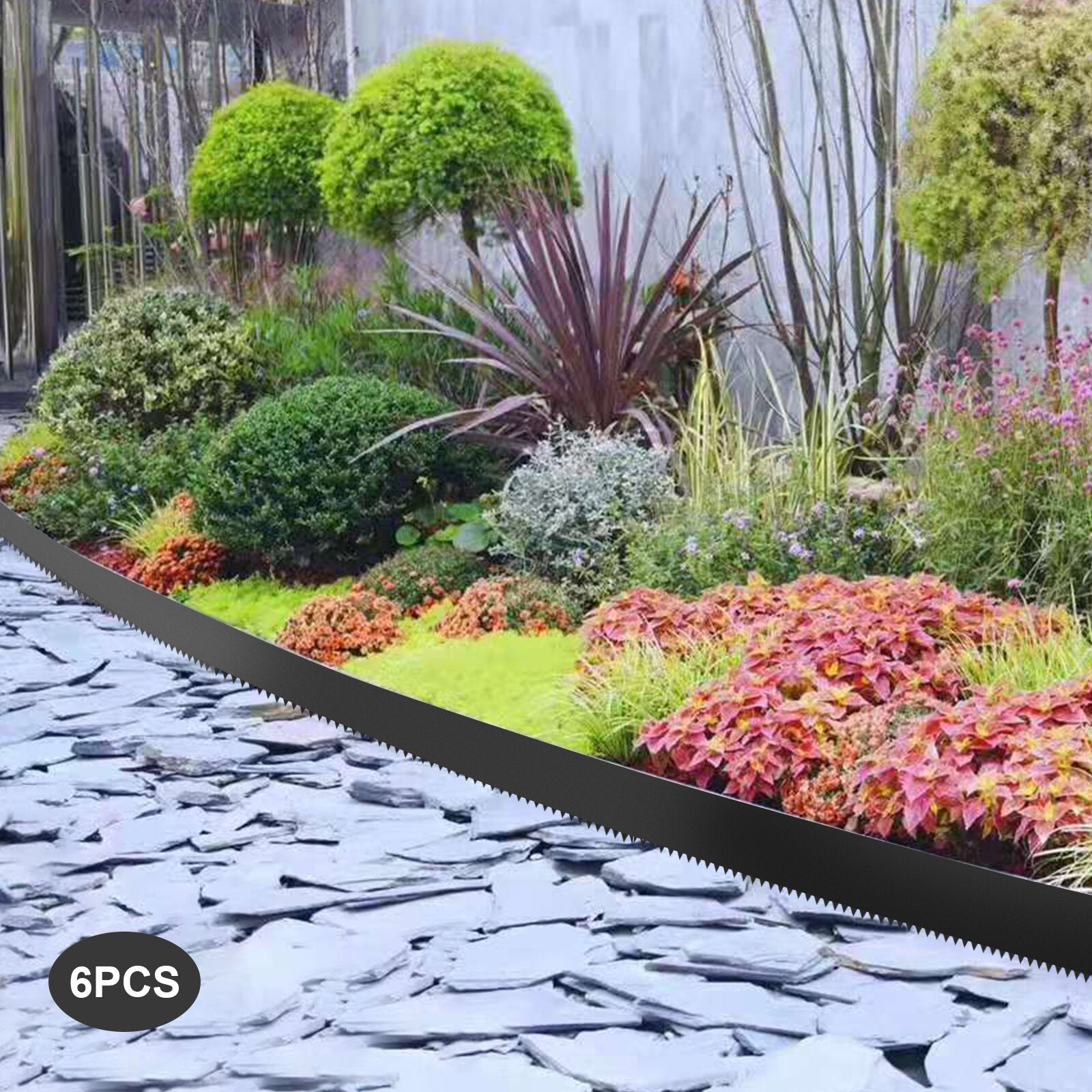 ToppiJoy 6 PCS 6"x40" Garden Edging Border Fence Flexible Steel Landscape Edging Border Length Flower Bed Edging Borders for Garden Yard Lawn (Black, 6"x40")